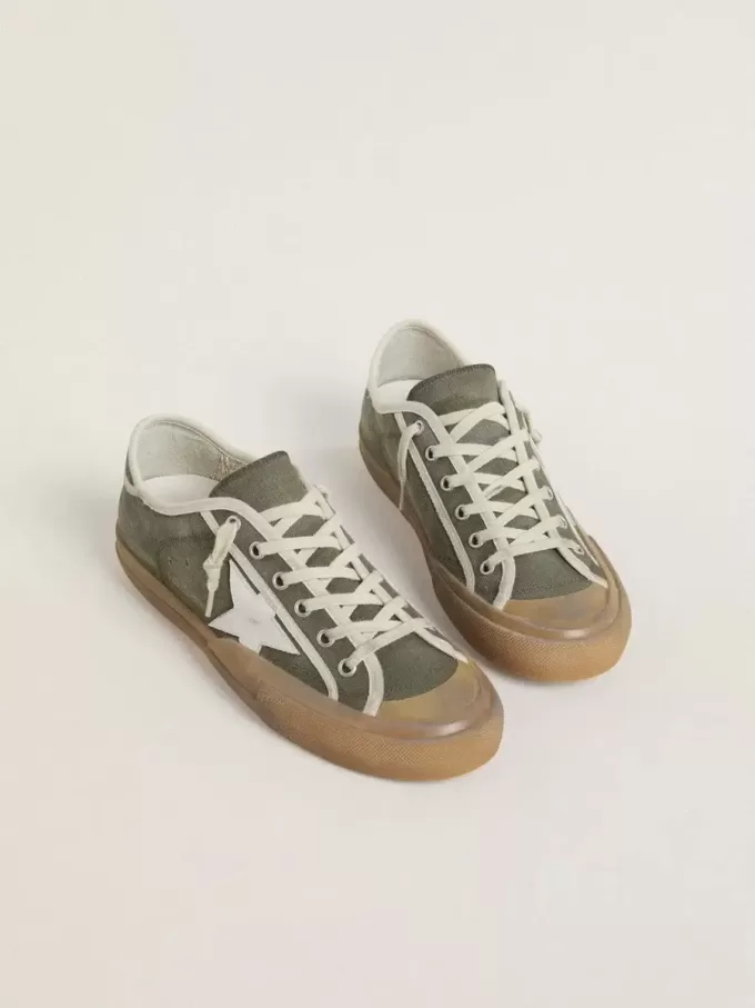 Super-Star LTD da donna in tela verde con stella in pelle bianca