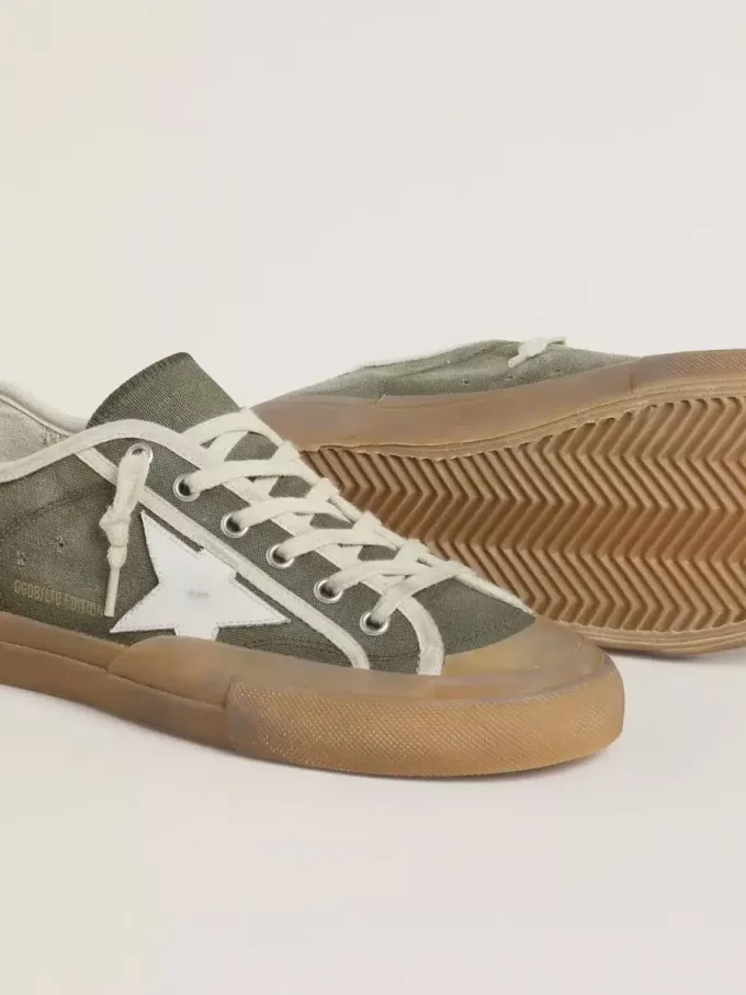 Super-Star LTD da donna in tela verde con stella in pelle bianca