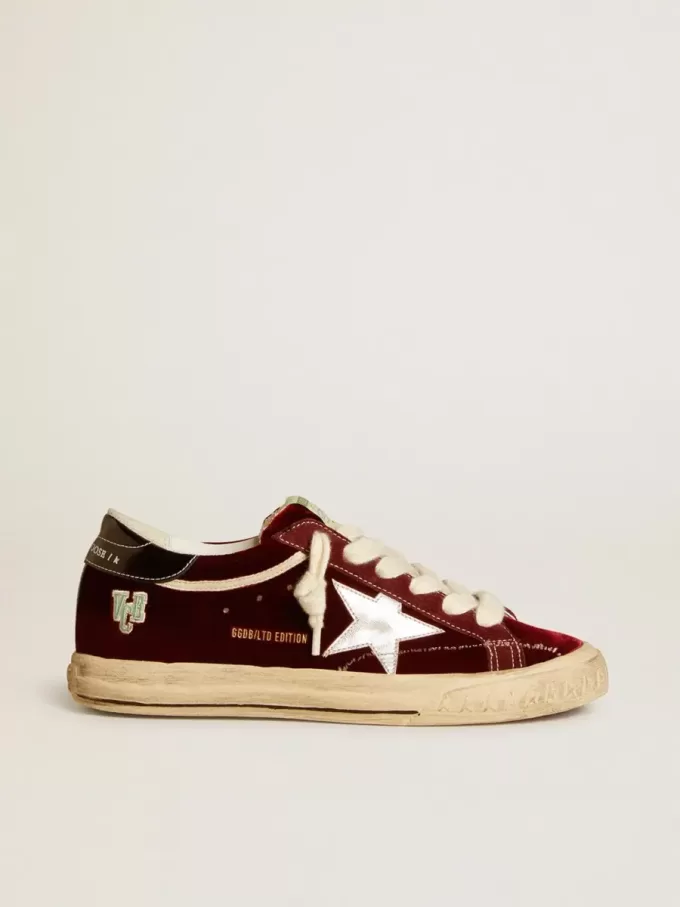 Super-Star LTD da donna in velluto con stella e tallone in pelle metallizzata
