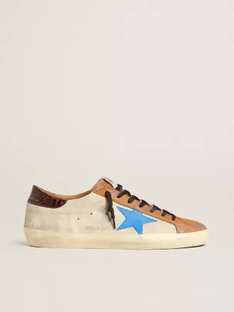 Super-Star LTD da uomo beige con stella azzurra e linguetta sul tallone con stampa coccodrillo