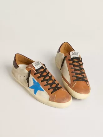 Super-Star LTD da uomo beige con stella azzurra e linguetta sul tallone con stampa coccodrillo
