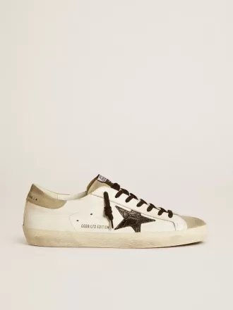 Super-Star LTD da uomo con stella in pelle nera con stampa cocco e inserti in pelle scamosciata