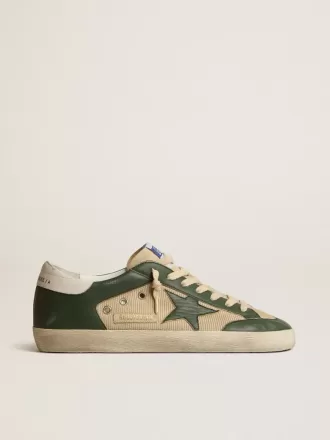 Super-Star LTD da uomo in mesh color crema e nappa verde con stella in nappa Super-Star LTD da uomo in mesh color crema e nappa verde con stella in nappa