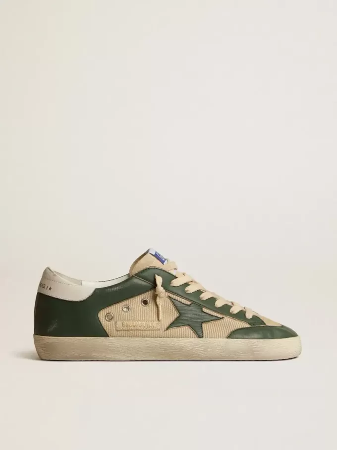 Super-Star LTD da uomo in mesh color crema e nappa verde con stella in nappa Super-Star LTD da uomo in mesh color crema e nappa verde con stella in nappa