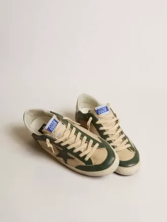 Super-Star LTD da uomo in mesh color crema e nappa verde con stella in nappa Super-Star LTD da uomo in mesh color crema e nappa verde con stella in nappa
