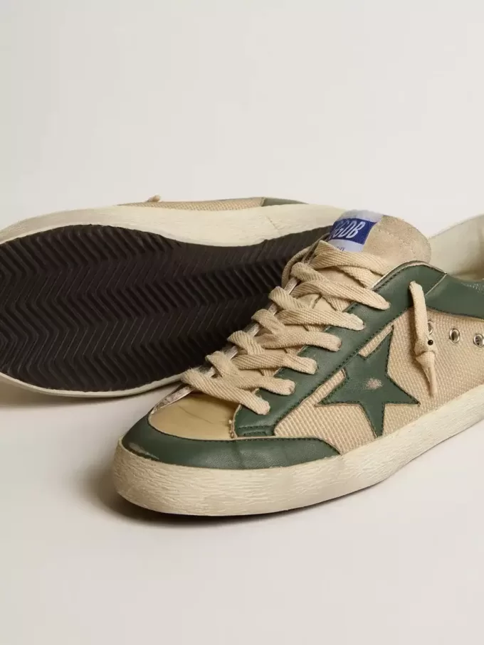 Super-Star LTD da uomo in mesh color crema e nappa verde con stella in nappa Super-Star LTD da uomo in mesh color crema e nappa verde con stella in nappa