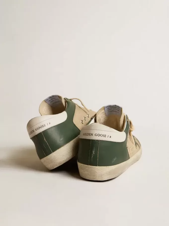 Super-Star LTD da uomo in mesh color crema e nappa verde con stella in nappa Super-Star LTD da uomo in mesh color crema e nappa verde con stella in nappa