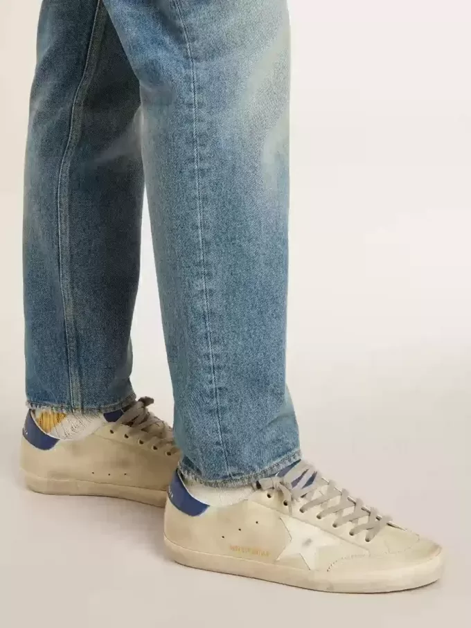 Super-Star LTD da uomo in nabuk con stella in pelle bianca e linguetta blu sul tallone