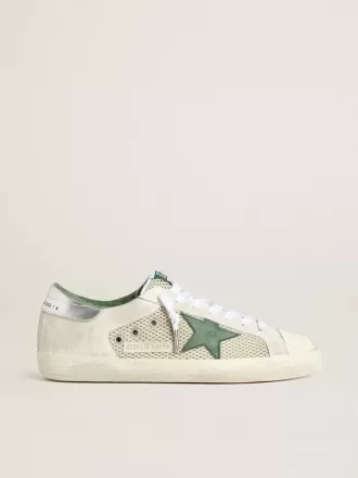 Super-Star LTD da uomo in pelle scamosciata bianca e mesh con stella in pelle verde e linguetta posteriore argentata Super-Star LTD da uomo in pelle scamosciata bianca e mesh con stella in pelle verde e linguetta posteriore argentata