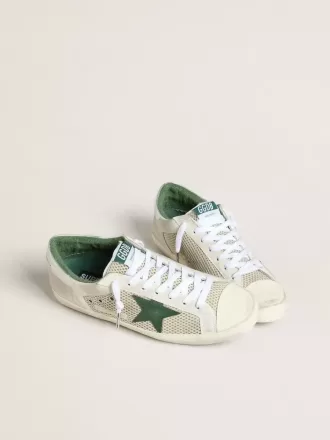 Super-Star LTD da uomo in pelle scamosciata bianca e mesh con stella in pelle verde e linguetta posteriore argentata Super-Star LTD da uomo in pelle scamosciata bianca e mesh con stella in pelle verde e linguetta posteriore argentata