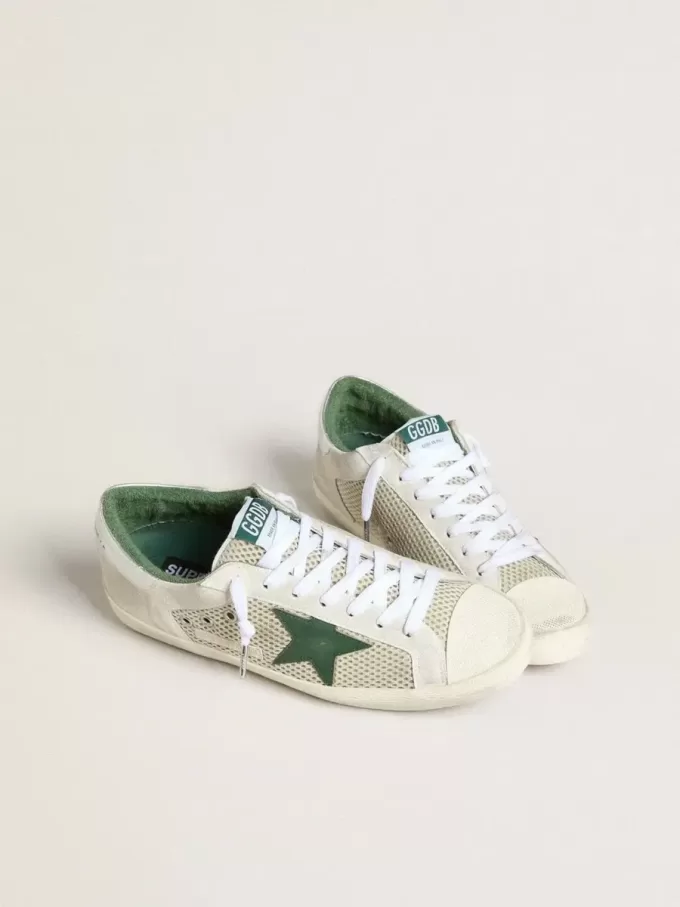 Super-Star LTD da uomo in pelle scamosciata bianca e mesh con stella in pelle verde e linguetta posteriore argentata Super-Star LTD da uomo in pelle scamosciata bianca e mesh con stella in pelle verde e linguetta posteriore argentata