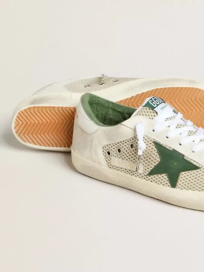 Super-Star LTD da uomo in pelle scamosciata bianca e mesh con stella in pelle verde e linguetta posteriore argentata Super-Star LTD da uomo in pelle scamosciata bianca e mesh con stella in pelle verde e linguetta posteriore argentata