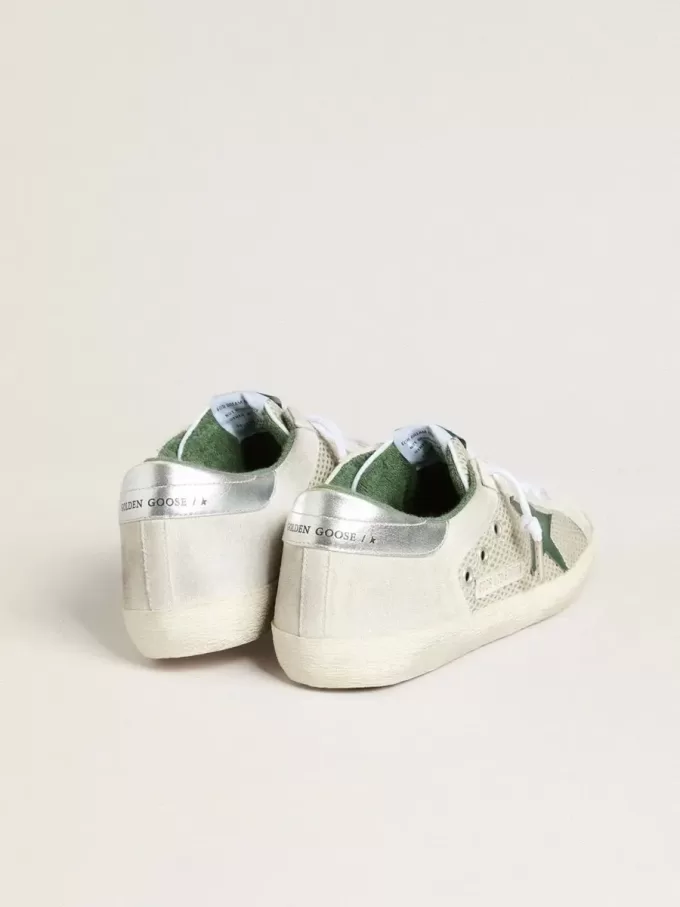Super-Star LTD da uomo in pelle scamosciata bianca e mesh con stella in pelle verde e linguetta posteriore argentata Super-Star LTD da uomo in pelle scamosciata bianca e mesh con stella in pelle verde e linguetta posteriore argentata