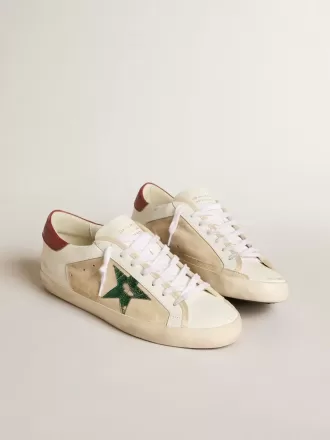 Super-Star LTD da uomo in pelle scamosciata con stella metallica verde e linguetta rossa sul tallone Super-Star LTD da uomo in pelle scamosciata con stella metallica verde e linguetta rossa sul tallone
