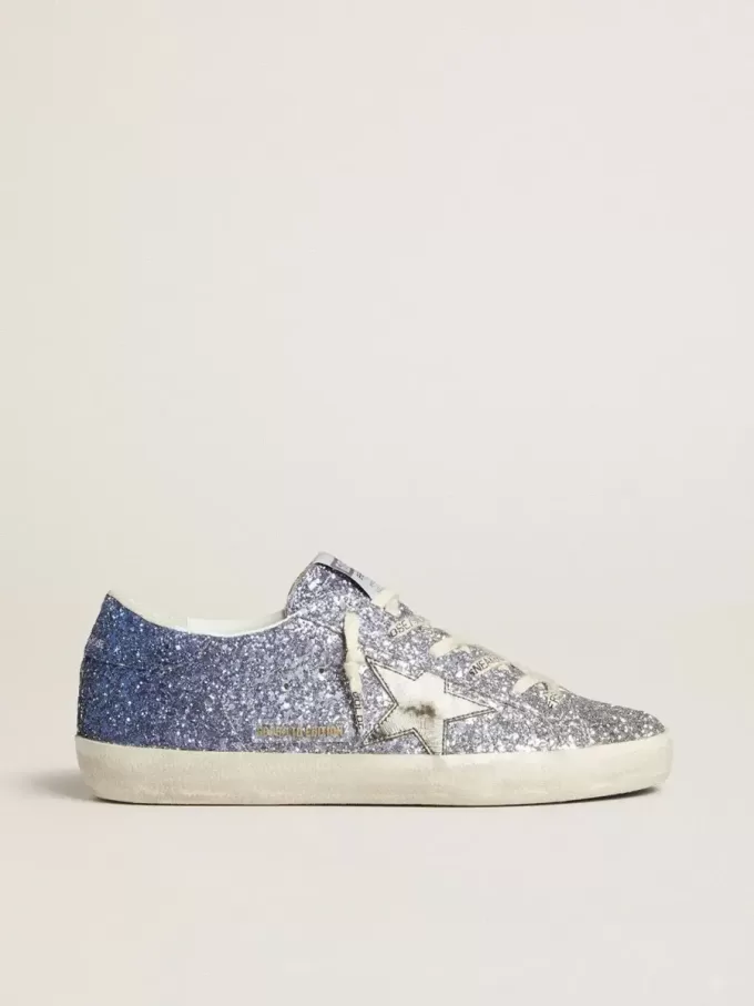 Super-Star LTD in glitter multicolore con stella in pelle metallizzata argento
