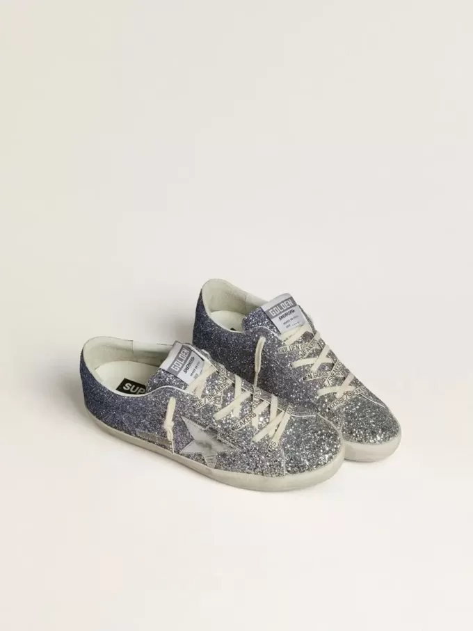 Super-Star LTD in glitter multicolore con stella in pelle metallizzata argento