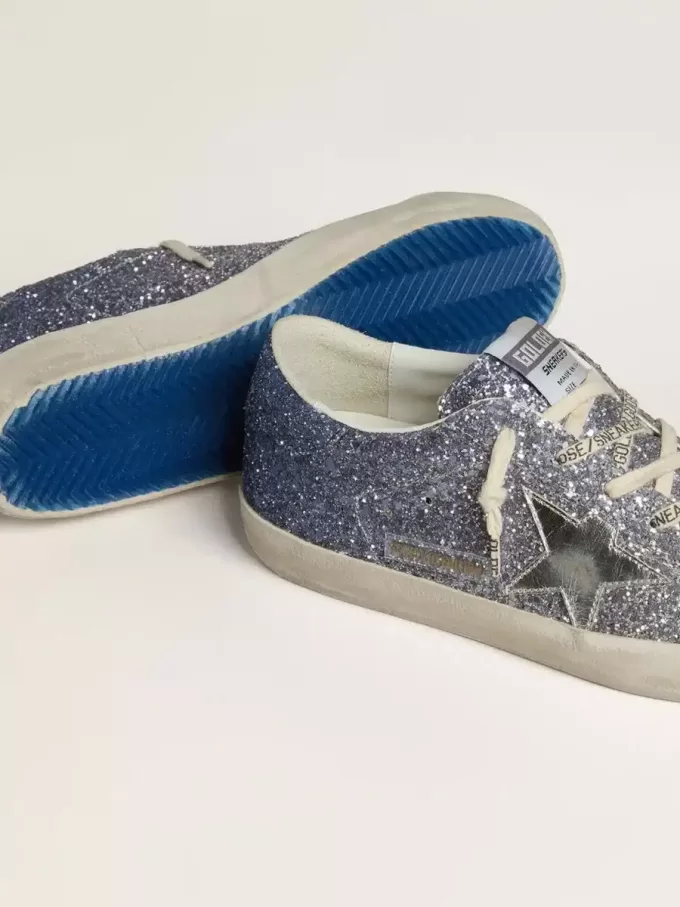 Super-Star LTD in glitter multicolore con stella in pelle metallizzata argento