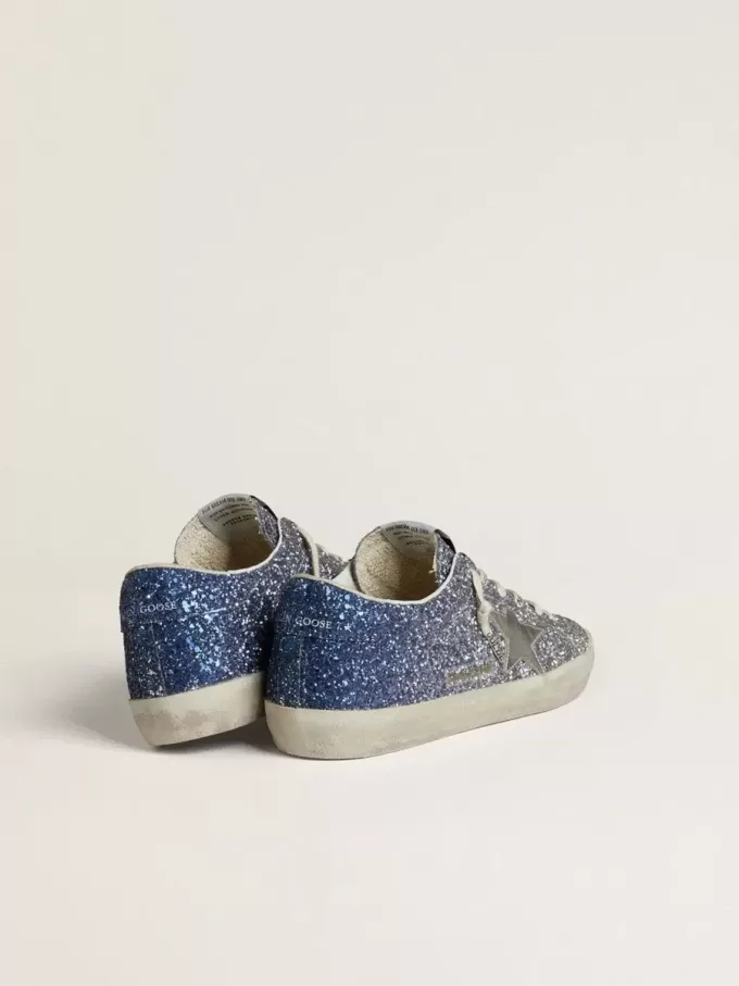 Super-Star LTD in glitter multicolore con stella in pelle metallizzata argento