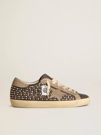Super-Star LTD in nabuk grigio con perle Swarovski e stella in pelle scamosciata