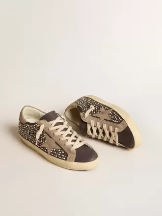 Super-Star LTD in nabuk grigio con perle Swarovski e stella in pelle scamosciata