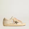 Super-Star LTD in pelle con stella in pelle scamosciata beige con borchie Swarovski