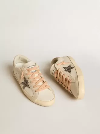 Super-Star LTD in pelle con stella in pelle scamosciata beige con borchie Swarovski