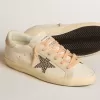 Super-Star LTD in pelle con stella in pelle scamosciata beige con borchie Swarovski