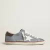 Super-Star LTD in pelle nabuk azzurra con stella in pelle bianca e linguetta sul tallone in pelle marrone Super-Star LTD in pelle nabuk azzurra con stella in pelle bianca e linguetta sul tallone in pelle marrone