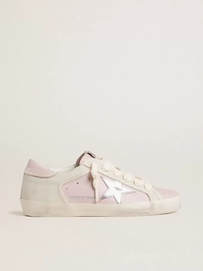 Super-Star LTD in pelle rosa con stella in pelle argentata e linguetta sul tallone in pelle rosa