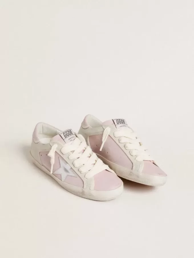 Super-Star LTD in pelle rosa con stella in pelle argentata e linguetta sul tallone in pelle rosa