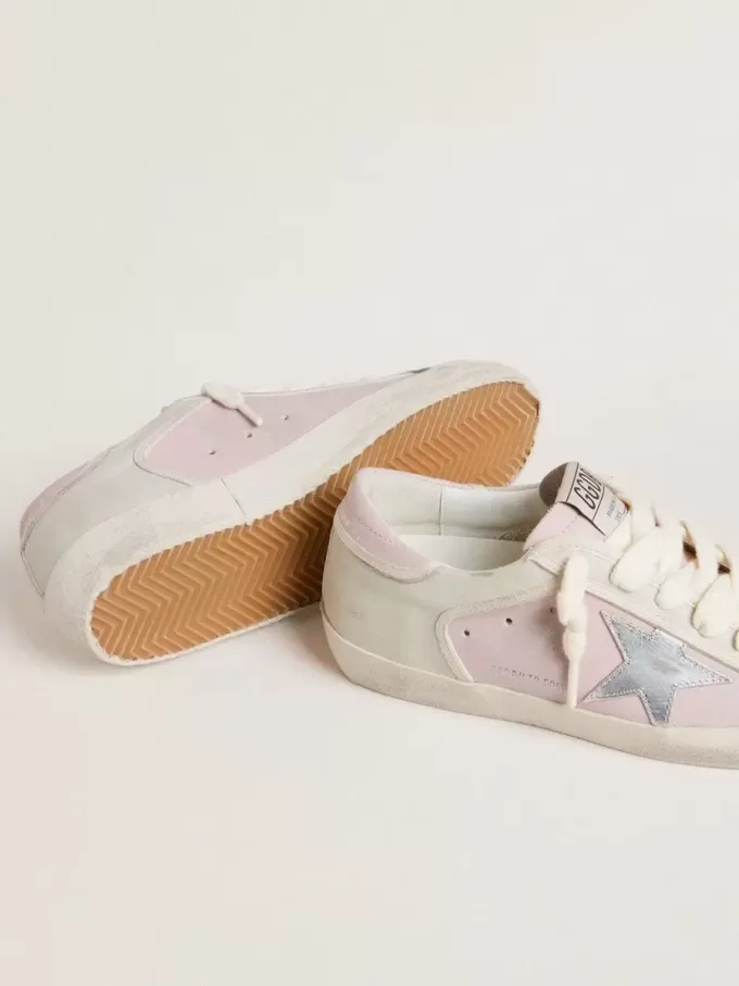 Super-Star LTD in pelle rosa con stella in pelle argentata e linguetta sul tallone in pelle rosa