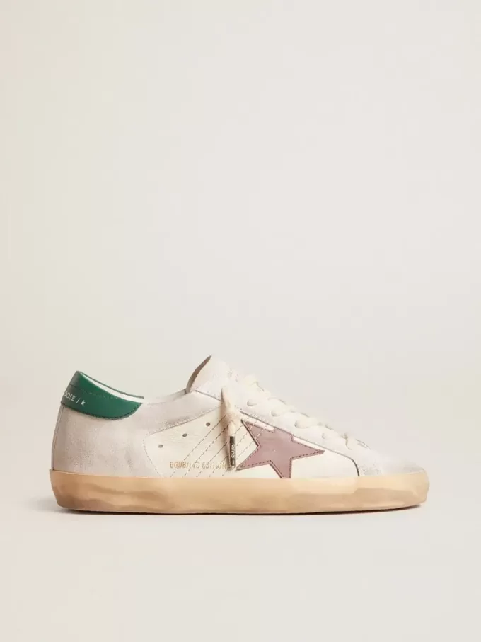 Super-Star LTD in pelle scamosciata con stella in pelle rosa e linguetta verde sul tallone