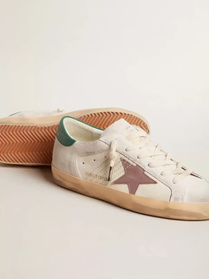 Super-Star LTD in pelle scamosciata con stella in pelle rosa e linguetta verde sul tallone