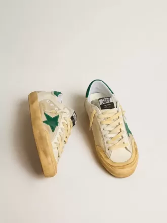 Super-Star Penstar da uomo in nappa e nylon con stella e linguetta sul tallone in pelle scamosciata verde