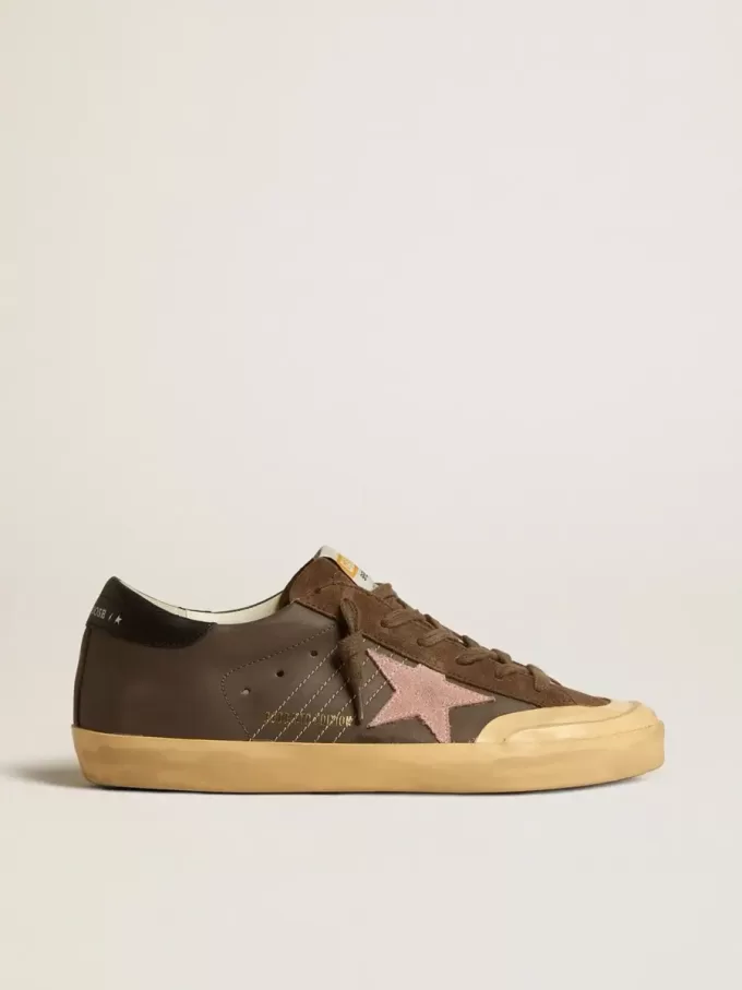 Super-Star Penstar LTD da donna in pelle marrone con stella in camoscio rosa Super-Star Penstar LTD da donna in pelle marrone con stella in camoscio rosa