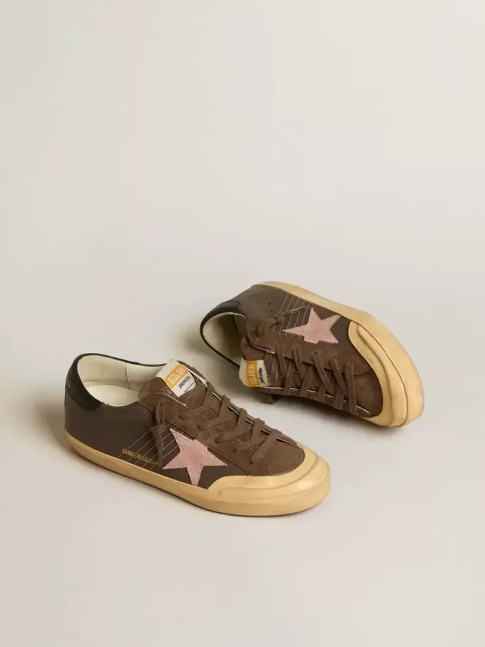 Super-Star Penstar LTD da donna in pelle marrone con stella in camoscio rosa Super-Star Penstar LTD da donna in pelle marrone con stella in camoscio rosa