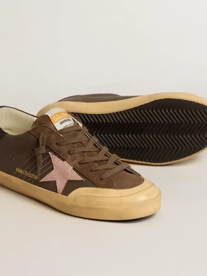 Super-Star Penstar LTD da donna in pelle marrone con stella in camoscio rosa Super-Star Penstar LTD da donna in pelle marrone con stella in camoscio rosa
