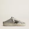 Super-Star Sabot da donna in glitter argento con stella in pelle nera Super-Star Sabot da donna in glitter argento con stella in pelle nera