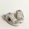 Super-Star Sabot da donna in glitter argento con stella in pelle nera Super-Star Sabot da donna in glitter argento con stella in pelle nera