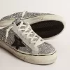 Super-Star Sabot da donna in glitter argento con stella in pelle nera Super-Star Sabot da donna in glitter argento con stella in pelle nera