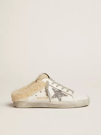 Super-Star Sabot da donna in pelle bianca e fodera in shearling
