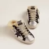 Super-Star Sabot da donna in pelle laminata argento con stella nera Super-Star Sabot da donna in pelle laminata argento con stella nera