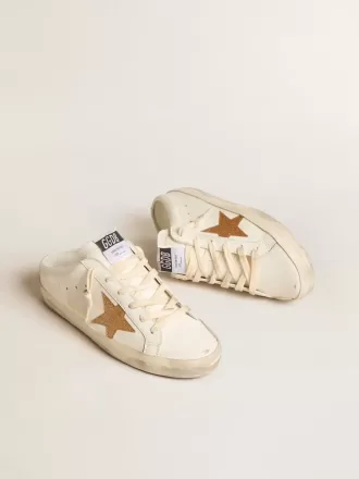Super-Star Sabots in pelle con stella glitterata oro plastificata