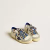 Super-Star Young con stella in pelle blu e inserti in pelle scamosciata grigio ghiaccio Super-Star Young con stella in pelle blu e inserti in pelle scamosciata grigio ghiaccio