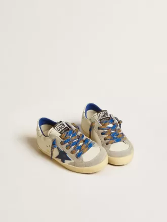 Super-Star Young con stella in pelle blu e inserti in pelle scamosciata grigio ghiaccio