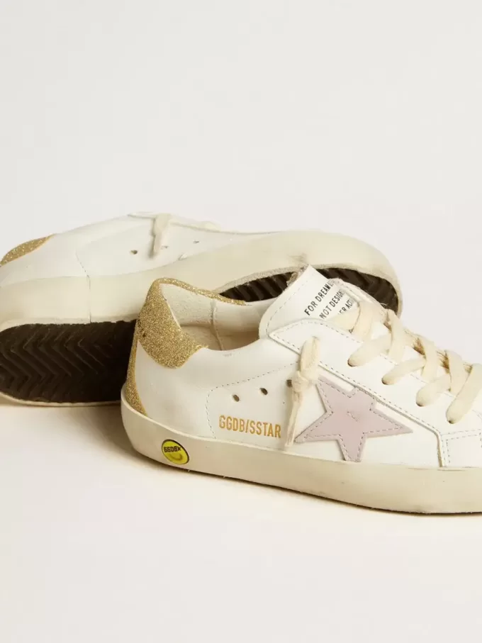 Super-Star Young con stella in pelle lilla e tallone glitterato Super-Star Young con stella in pelle lilla e tallone glitterato