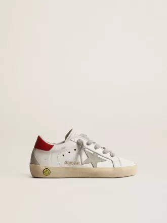 Super-Star Young con stella in pelle scamosciata e tallone in pelle rossa