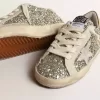 Super-Star Young glitterata con stella in pelle scamosciata e linguetta dorata sul tallone