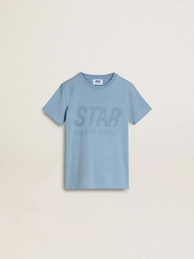 T-shirt azzurra con stampa per bambino T-shirt azzurra con stampa per bambino