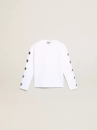 T-shirt bianca a maniche lunghe con stelle nere a contrasto